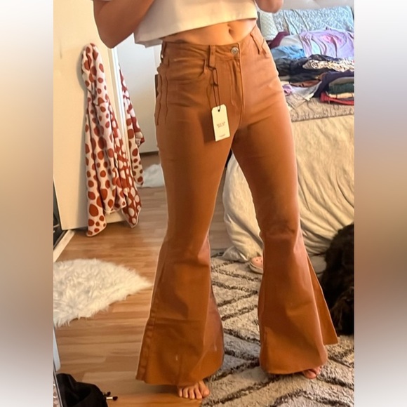 NWT Mid-Rise Flare Pants in Brown - Picture 1 of 11
